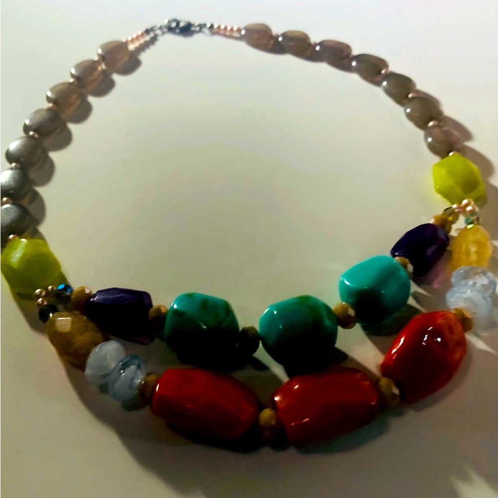 Vintage multi colored gemstone/ stone necklace
